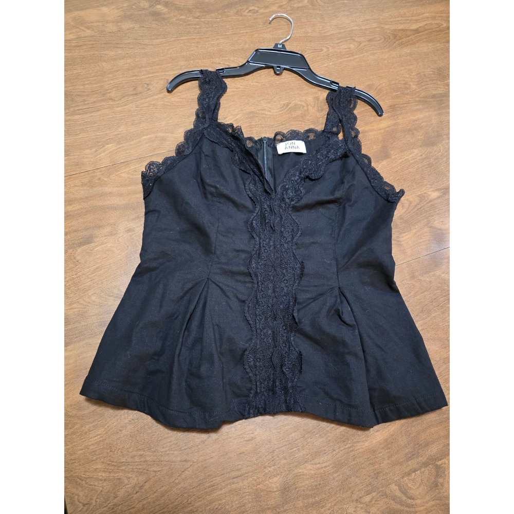 Jon‎ & Anna Black Lace Trim Ruffle Peplum Tank Top Women juniors Size L